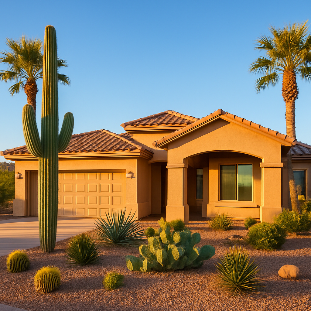 A modern Arizona desert home at golden hour